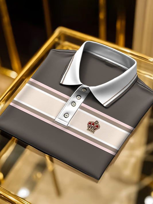 Pánské hnědé pruhované vintage polo košile