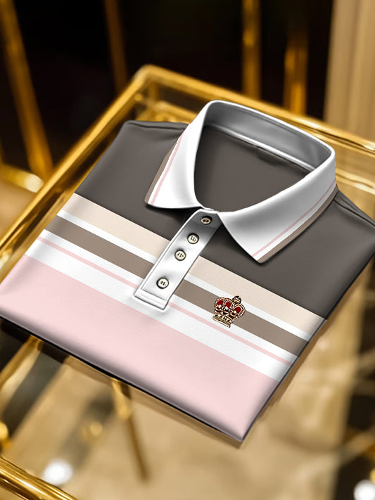 Pánské růžové pruhované vintage polo košile