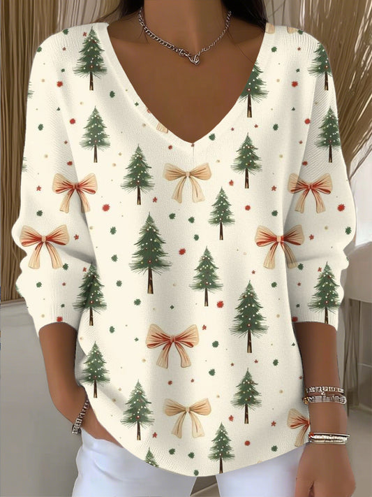 Dámské vánoční stromeček luk umění vneck top