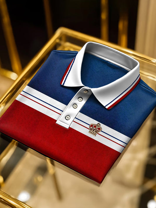 Pánské minimalistické červené a modré vintage polo košile