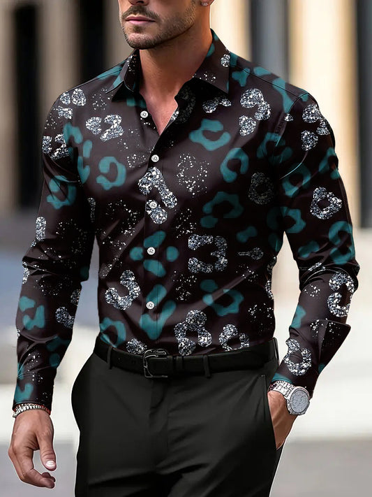 Pánské vintage abstraktní leopard tisk business casual košile