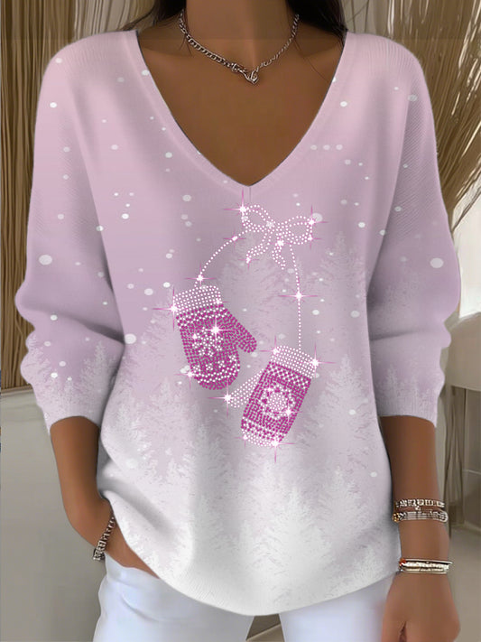 Dámské roztomilé růžové zasněžené rukavice vkrk svetr