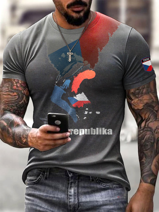 Pánské šedé tričko s českou vlajkou