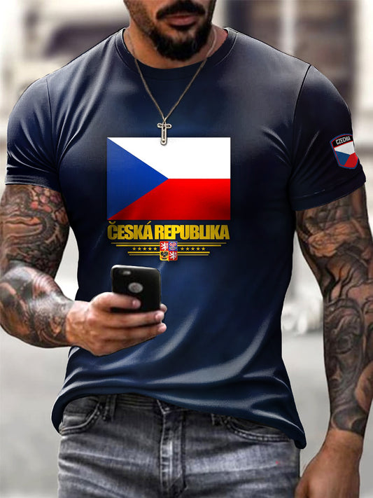 Pánské tshirt s českou vlajkou modrá gradient