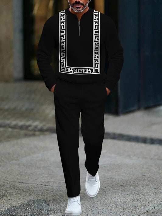 Pánské vintage minimalistický polo dlouhé kalhoty dvoudílná sada