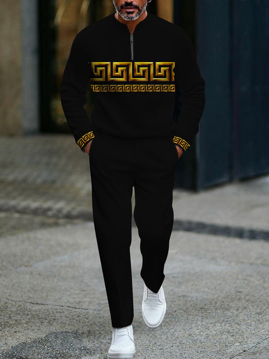 Pánské vintage minimalistický polo dlouhé kalhoty dvoudílná sada