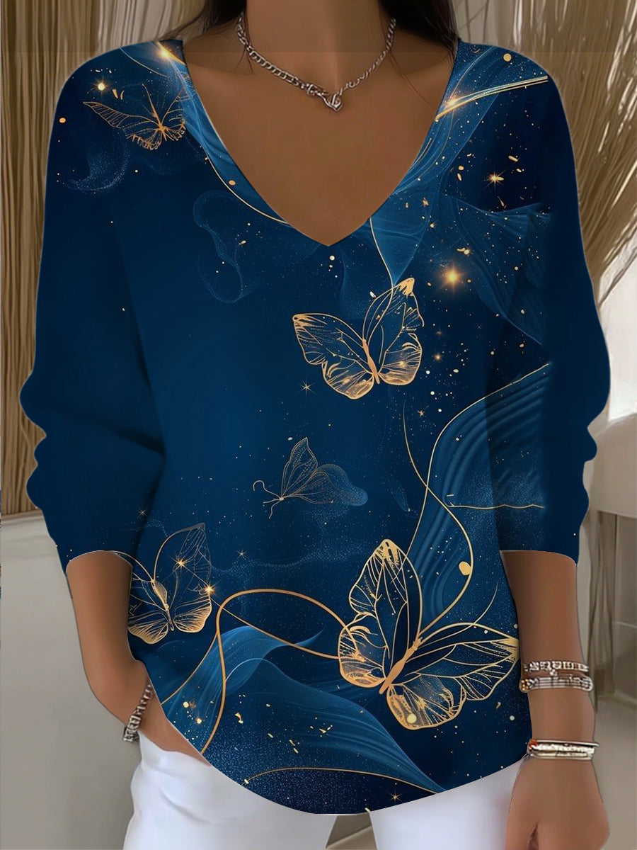 Dámské blikající modrý motýl vneck svetr