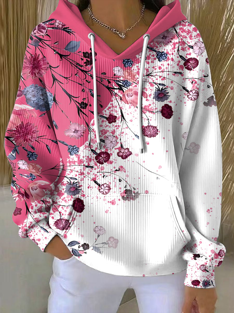 Ženy vintage gradient floral art casual hoodie