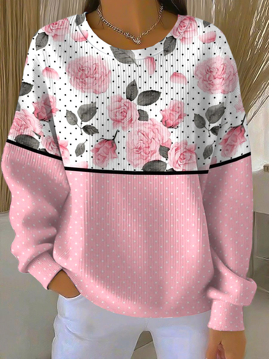 Ženské vinobranie polka dot floral casual crewneck pullover