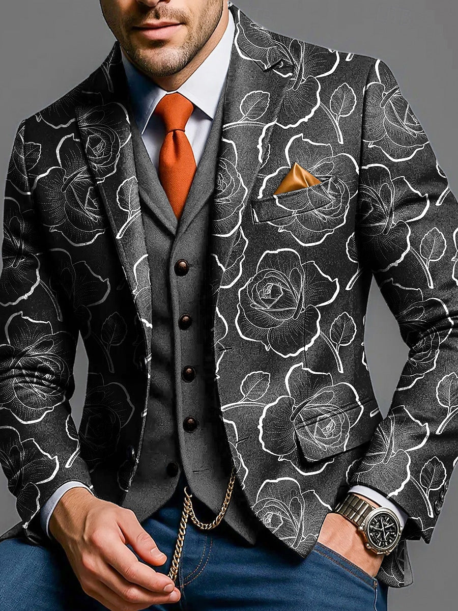 Pánské vintage abstraktní kvetinové každodenní obchodní blazer