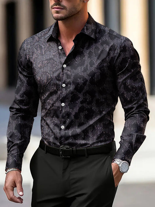 Men vintage gradient leopard print casual business shirt
