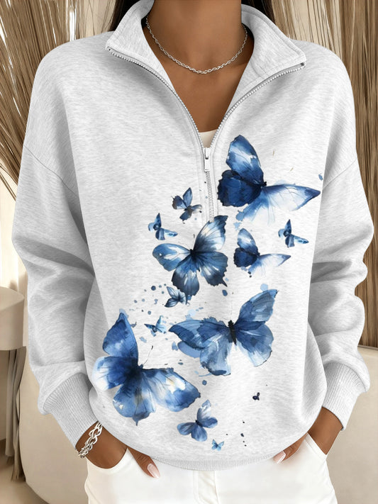 Dámské okouzlující modrý motýl stojangolier mikina