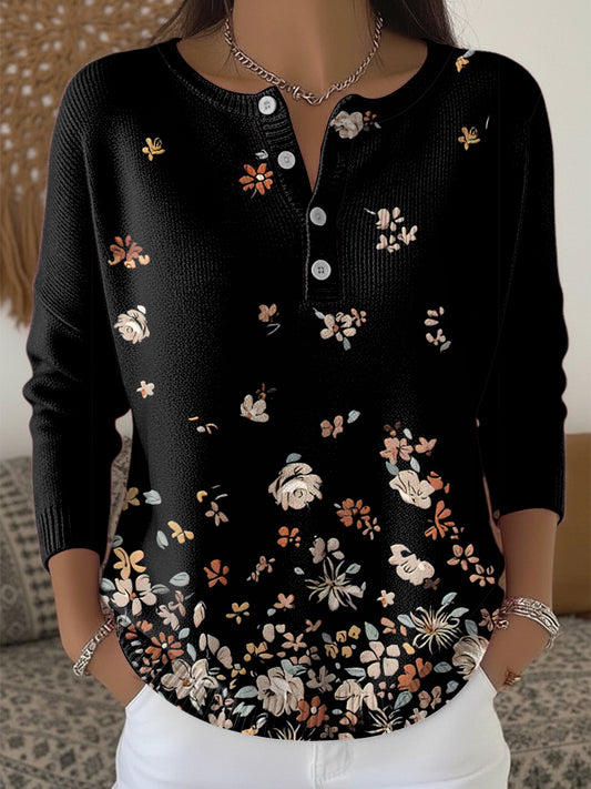 Dámské vintage květinové umění vneck top