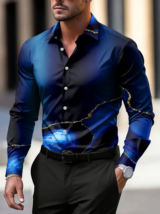 Men vintage gradient gold textured business casual shirt