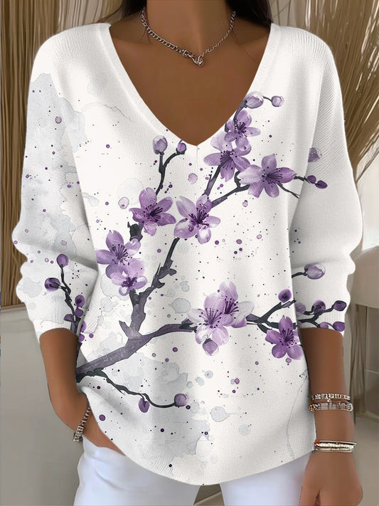 Ženy vintage inkoustumyté květinové vneck top