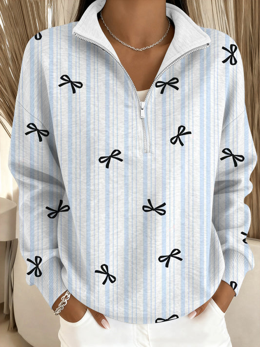 Dámské stylové lukové a pruhové tričko s obojkem