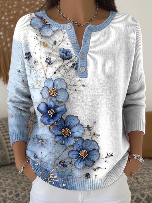 Ženské vintage květinové vneck top