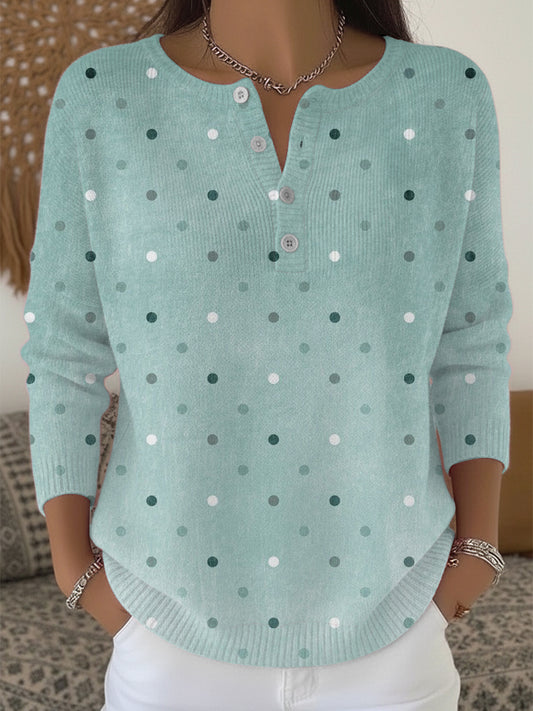 Dámské čerstvé polka dot henley svetr