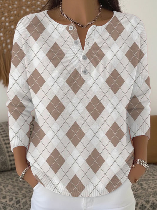 Dámské klasické argyle henley svetr