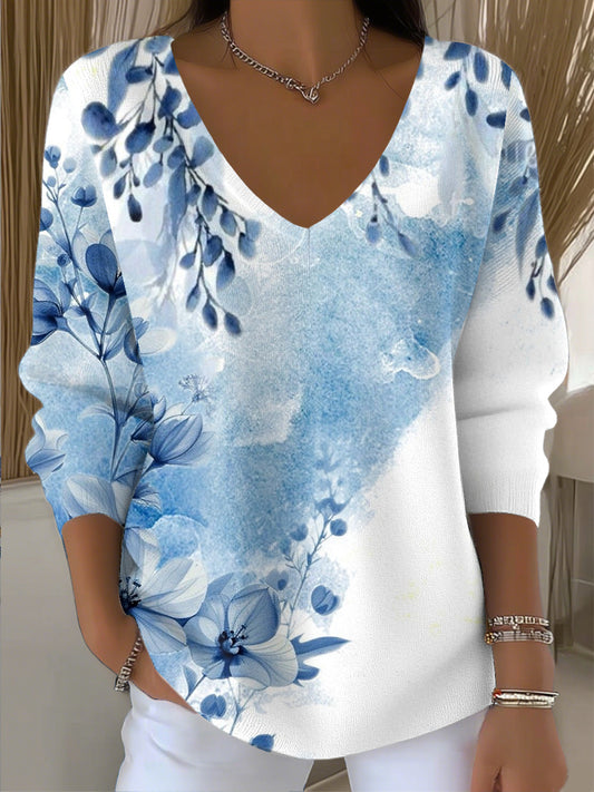 Ženy vintage abstraktní gradient květinové v krku top