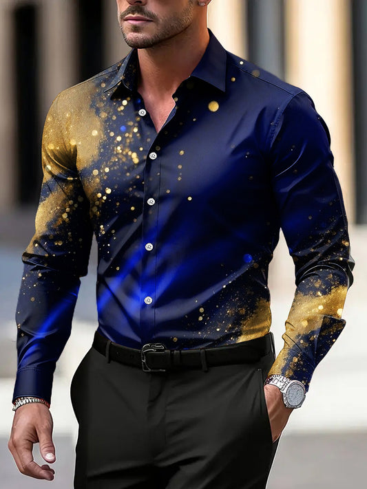 Pánské vintage gold textured business casual shirt