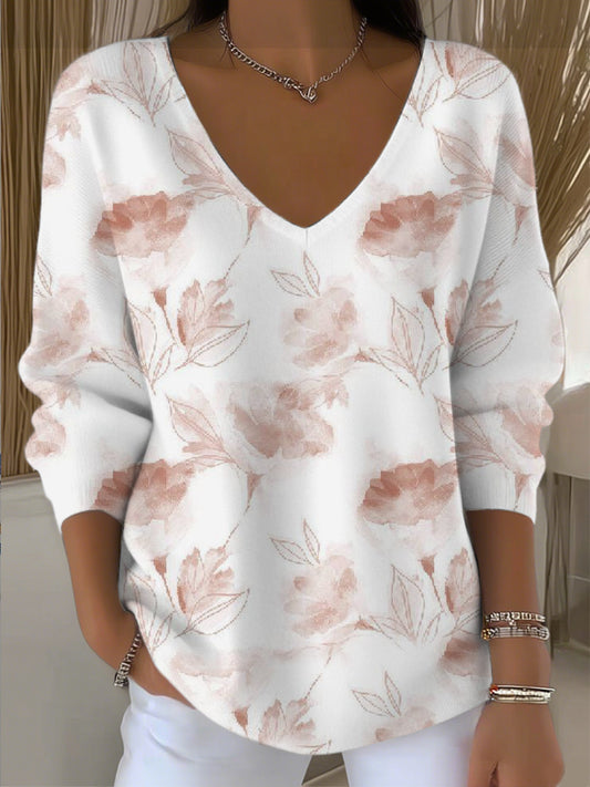 Dámské jemné růžové květinové vkrk svetr