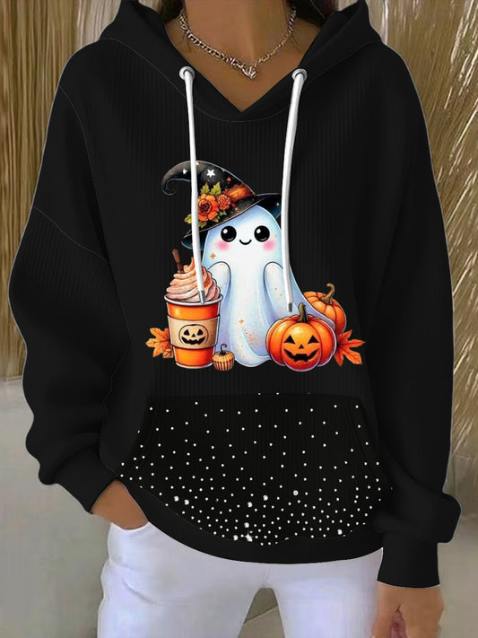 Dámské halloween rozkošný duch s pití a tekvicí mikina