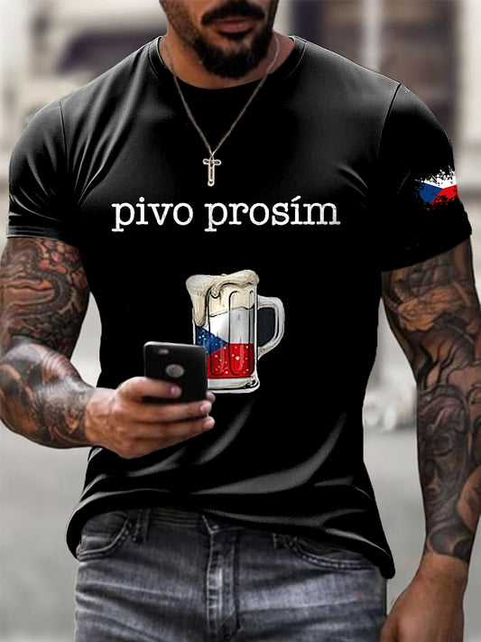 Pánské retro vlajka piva příležitostné tričko