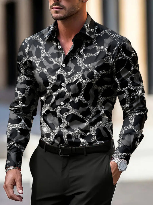 Pánské vintage abstraktní leopard tisk neformální obchodní košile