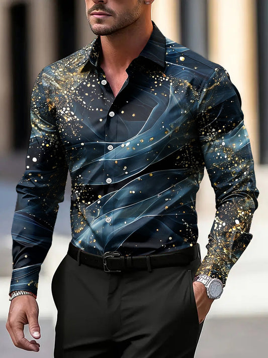 Pánské vintage gold textured business casual shirt