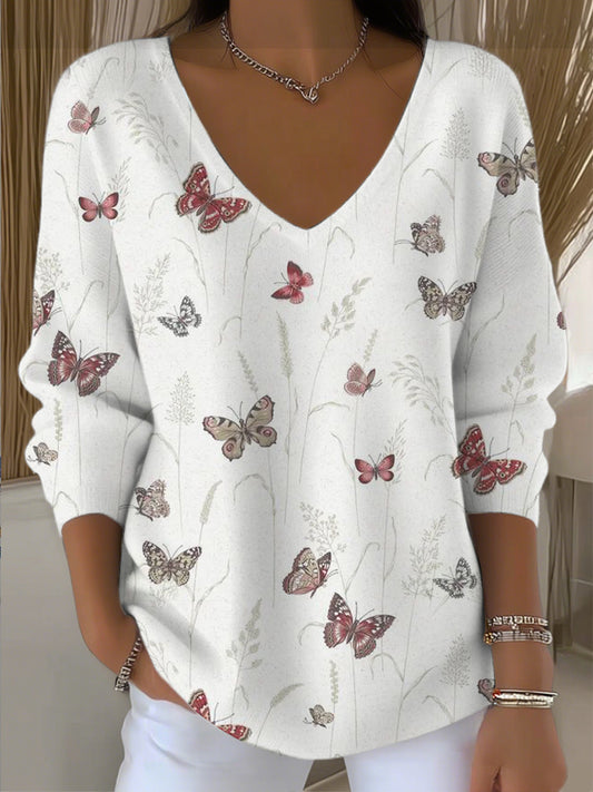 Dámské živé vícebarevné motýly vneck svetr