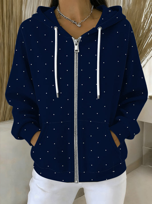 Dámské elegantní navy blue polka dot zipup hoodie