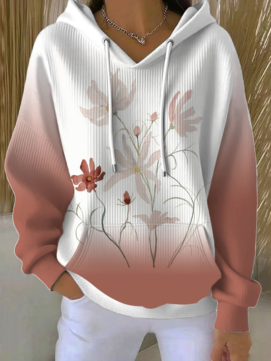 Dámské měkké růžové květinové gradient hoodie