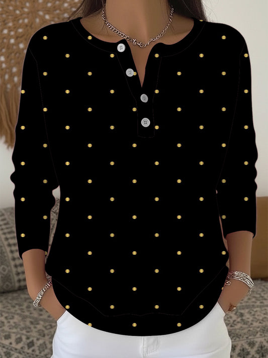 Dámské černé a zlaté polka dot henley svetr