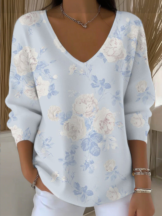 Dámské světle modré růže vkrk svetr