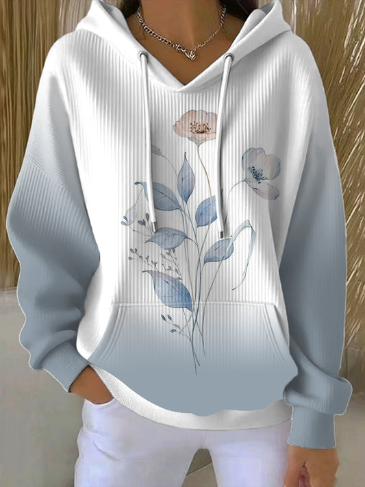 Dámské okouzlující modré květinové gradient hoodie
