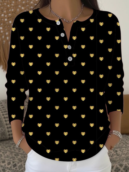 Dámské černé a zlaté srdce henley svetr