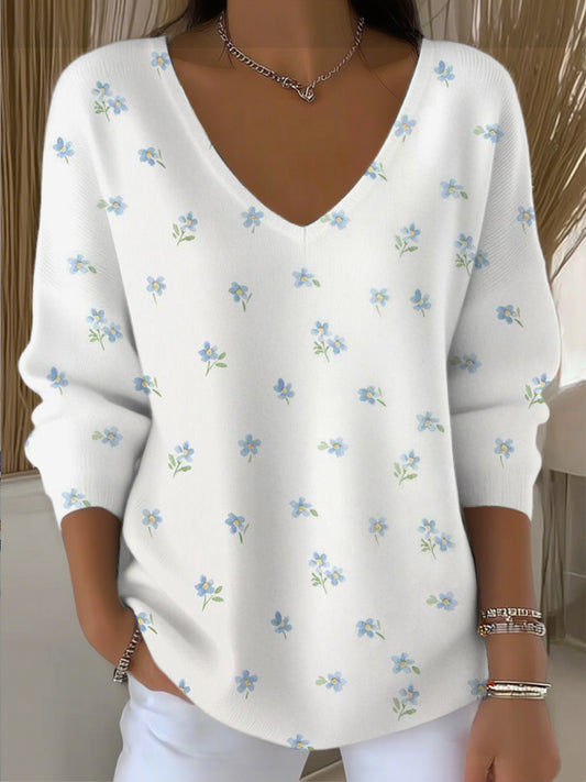 Dámské zlaté modré malé květinové vkrk svetr