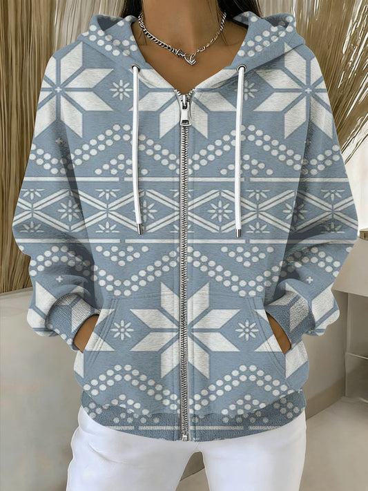Dámské jemné světle modré sněhové vločky zipup hoodie