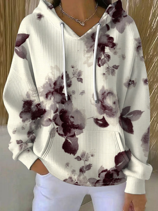 Dámské elegantní burgundská květinová mikina