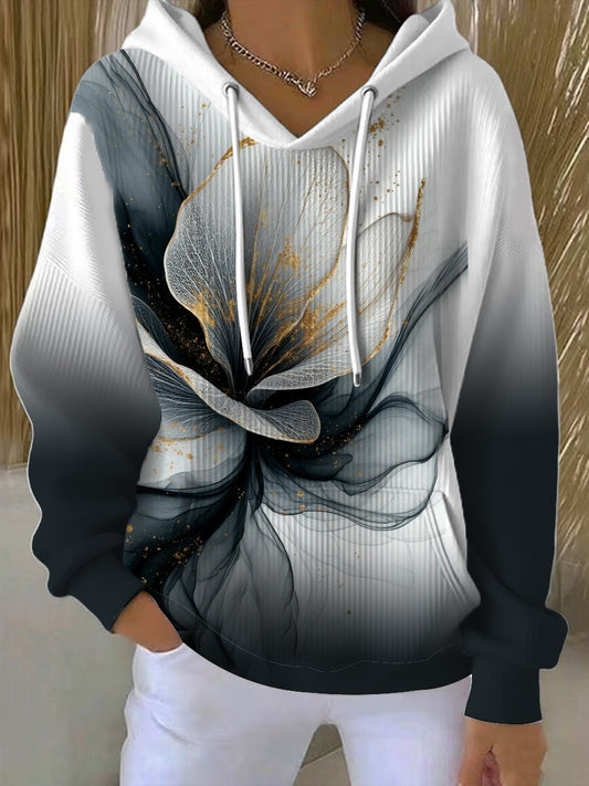 Dámské ohromující zlatou akcentovanou kvetinovou mikinu