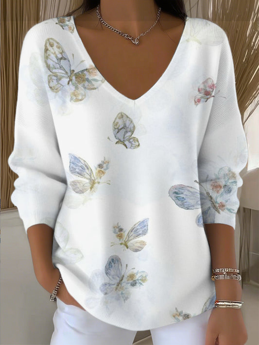 Dámské elegantní blue butterfly vneck svetr