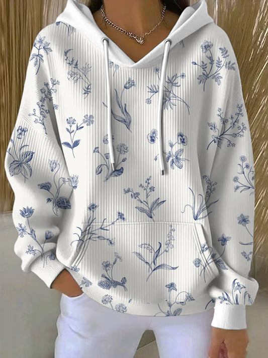 Dámské jemné modré květinové mikina