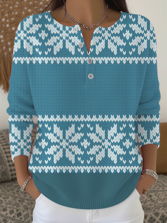 Dámské teal a bílý henley svetr