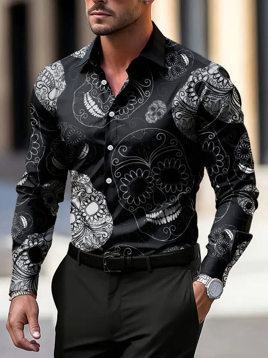 Pánské retro abstraktní lebka business casual košile