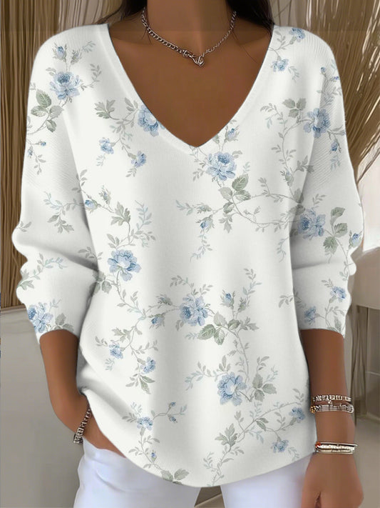 Dámské okouzlující modré květinové víno vkrk svetr