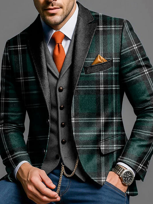 Pánské retro klasický plaid každodenní business suit bunda