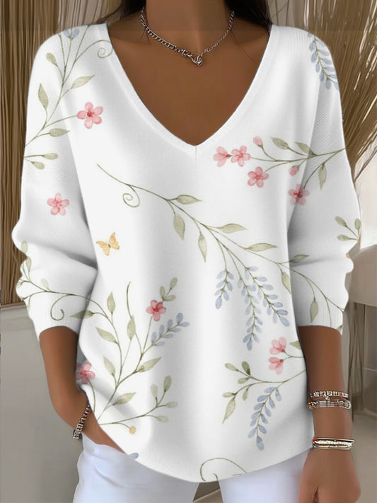 Dámské krásné růžové květinové motýl vkrk svetr