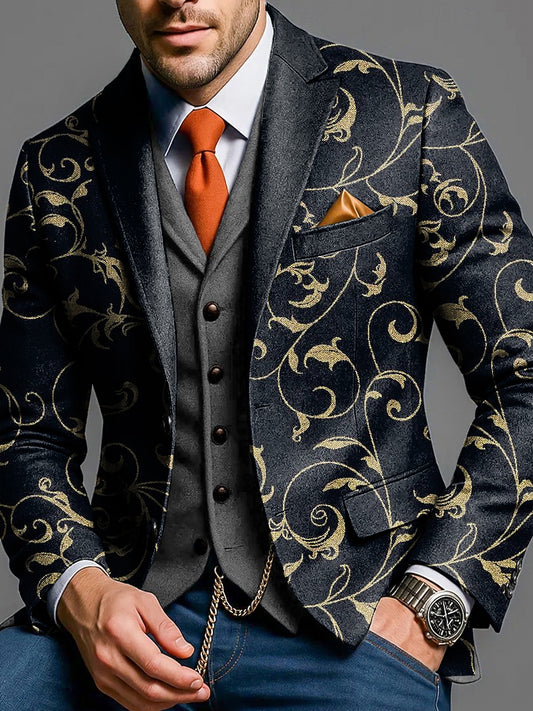 Pánské retro zlatý vzor denní business suit bunda