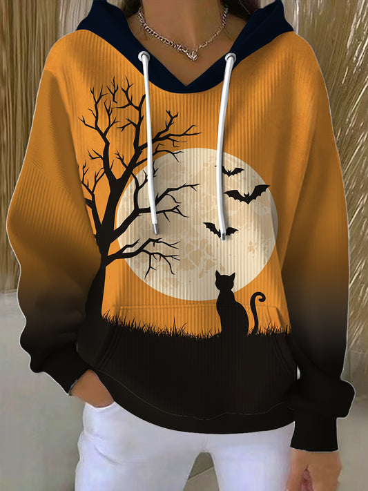 Dámské halloweenské děsivé kočky netopýr měsíční mikina